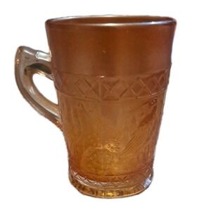 Vintage Carnival Glass Dugan Marigold Stork & Rushes Lattice Band Mug Cup Crane